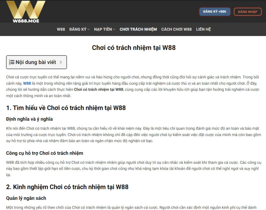 Chơi có trách nhiệm tại W88
